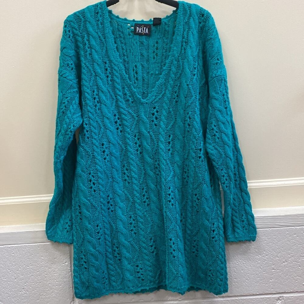 Pasta vintage large cotton blend Teal Knit pullover sweater